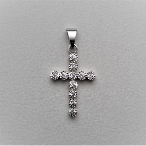 Italy Designer 9K 9CT 9C 9KT 375 White Gold Diamond Cut Cross Pendant Charm